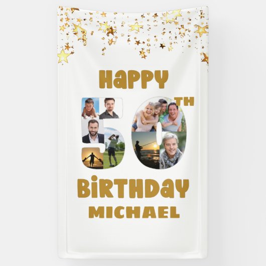 50ste verjaardag nummer 50 Fotocollage 8 Afbeeldin Spandoek (Verticaal)