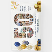 50ste verjaardag Nummer 50 Fotocollage Wit Goud Spandoek (Verticaal)