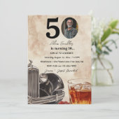 50ste verjaardag | Old Timer Car & Whiskey Kaart (Staand voorkant)