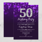 50ste verjaardag - Paarse zilver Kaart (Voorkant / Achterkant)