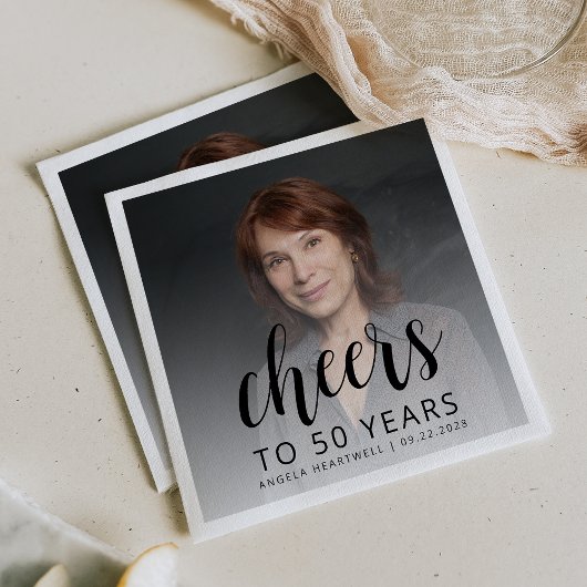 50ste verjaardag Party Foto Black Script Cheers Servet