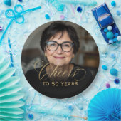 50ste verjaardag Party Foto Gold Script Cheers Papieren Bordje (Feest)