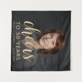 50ste verjaardag Party Foto Gold Script Cheers Wandkleed (Voorkant (horizontaal))