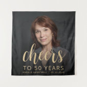 50ste verjaardag Party Foto Gold Script Cheers Wandkleed (Voorkant)