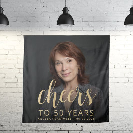 50ste verjaardag Party Foto Gold Script Cheers Wandkleed