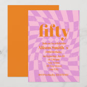 50ste verjaardag Party Retro Check Minimalist Kaart (Voorkant / Achterkant)