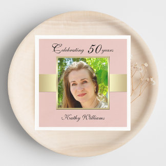 50ste Verjaardag Party Roos Gouden Foto servetten