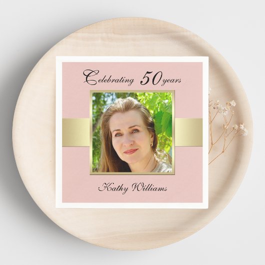 50ste Verjaardag Party Roos Gouden Foto servetten