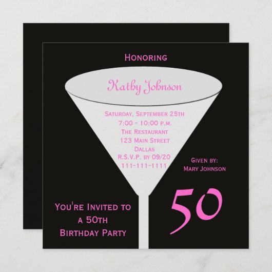 50ste verjaardag Party uitnodiging 50 in roze (Voorkant / Achterkant)