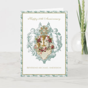 50ste verjaardag priester Elegante kelk bloemstuk  Kaart