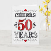 50ste verjaardag Proost in rood wit zwart patroon Kaart (Gele Bloem)