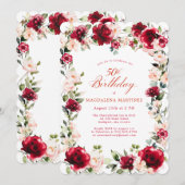 50ste verjaardag Red Rose Pink Peony Bloemen Kaart (Voorkant / Achterkant)