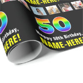 50ste verjaardag: Regenboog "50"; Aangepaste foto' Cadeaupapier (Rol Hoek)