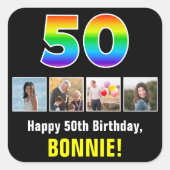 50ste verjaardag: Regenboog "50"; Aangepaste foto' Vierkante Sticker (Voorkant)