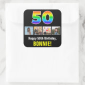 50ste verjaardag: Regenboog "50"; Aangepaste foto' Vierkante Sticker (Tas)