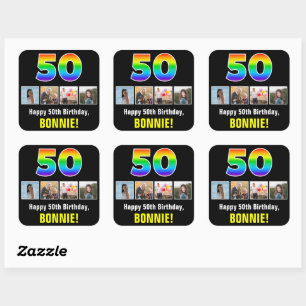 50ste verjaardag: Regenboog "50"; Aangepaste foto' Vierkante Sticker
