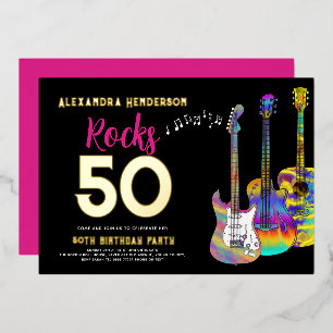 50ste verjaardag Rocks 50 Feest Roze Folie Uitnodiging