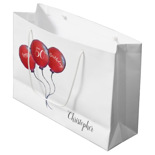 50ste verjaardag rode ballon groot cadeauzakje (Voorkant Gekanteld)