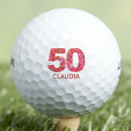 50ste verjaardag rode bloemen initialen 50 jaar golfballen