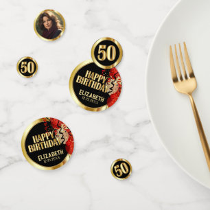 50ste verjaardag - Rood, Zwart en Goud 🎈 Foto Confetti