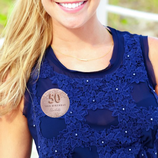 50ste verjaardag roos Gold Blush Naam Ronde Button 3,2 Cm