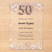 50ste verjaardag roos Gold Clear Party Acryl Uitnodigingen (Voorkant)