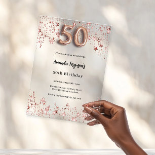 50ste verjaardag roos Gold Stars Clear Party Acryl Uitnodigingen