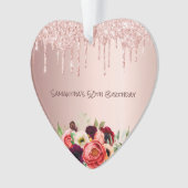 50ste verjaardag roos goud druipt roze bloemen ornament (voorkant)