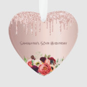 50ste verjaardag roos goud druipt roze bloemen ornament (voorkant)