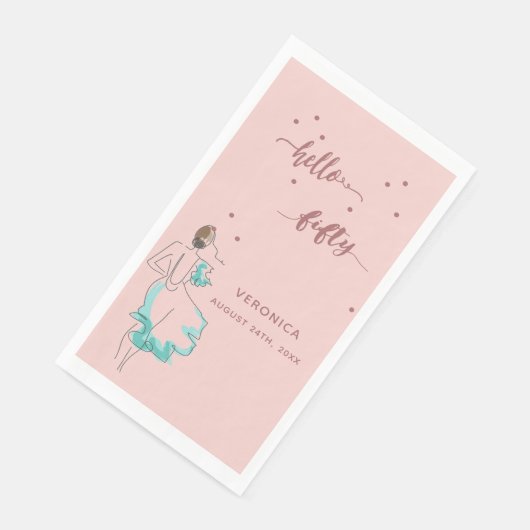 50ste verjaardag roos goud hallo 50 naam vrouw servet (Hoek)