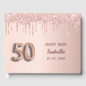 50ste verjaardag roos gouden roze druppels gastenboek (Voorkant)