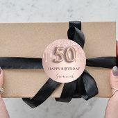 50ste verjaardag roos gouden roze druppels ronde sticker