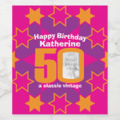 50ste verjaardag roze aangepaste foto naam wijnlab wijn etiket (Enkel label)