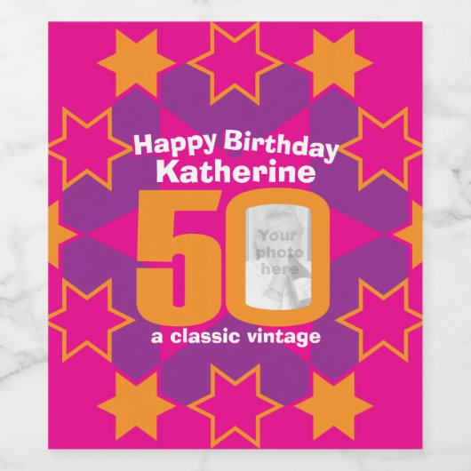 50ste verjaardag roze aangepaste foto naam wijnlab wijn etiket (Enkel label)