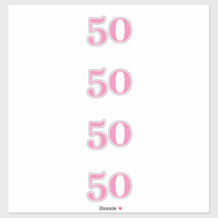 50ste verjaardag roze aangepaste leeftijd nummer v sticker