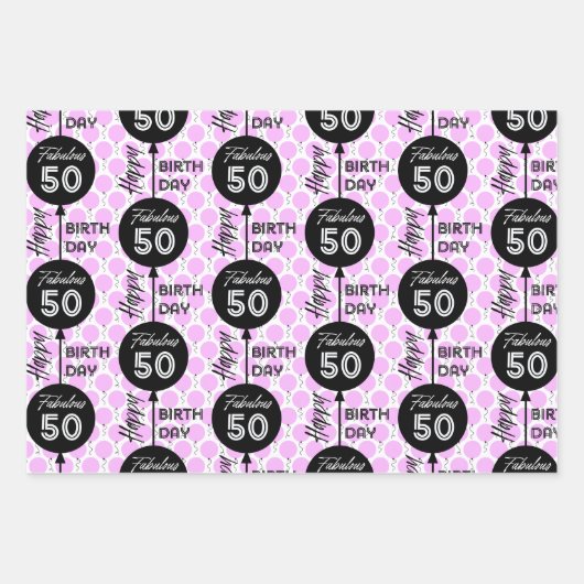 50ste verjaardag roze ballonnen inpakpapier vel (Voorkant)