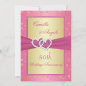 50ste verjaardag Roze en Gouden Verstrengelde Hart Kaart (Voorkant)