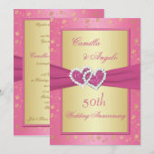 50ste verjaardag Roze en Gouden Verstrengelde Hart Kaart (Voorkant / Achterkant)