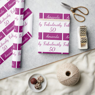 50ste verjaardag Roze fabelachtig 50 het Verpakken Cadeaupapier