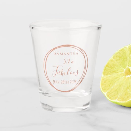 50ste Verjaardag Roze Goud Minimaal Persoonlijke F Shot Glas (Voorkant)