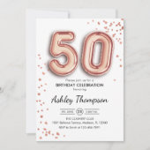 50ste verjaardag - Roze Gouden Ballonnen Kaart (Voorkant)