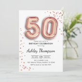 50ste verjaardag - Roze Gouden Ballonnen Kaart (Staand voorkant)