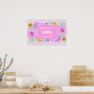 50ste verjaardag roze moderne cute bloemrijke chic poster