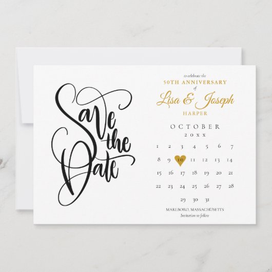 50ste verjaardag Save the Date-agenda gouden hart Save The Date (Voorkant)