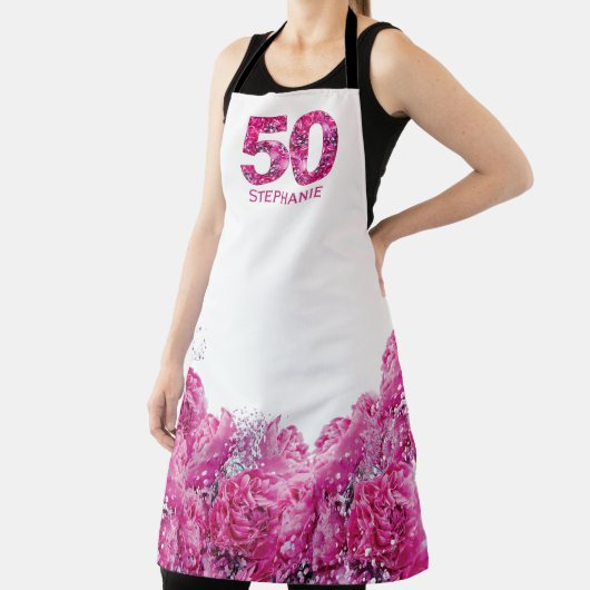 50ste verjaardag schort roze schort 50 jaar pioen (Insitu)