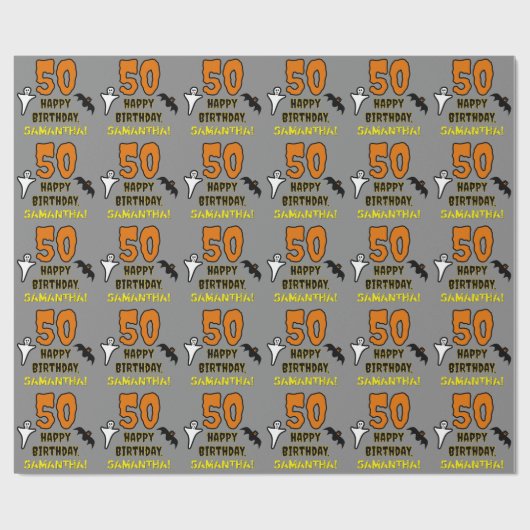 50ste verjaardag: Spooky Halloween Thema, aangepas Cadeaupapier (Vlak)