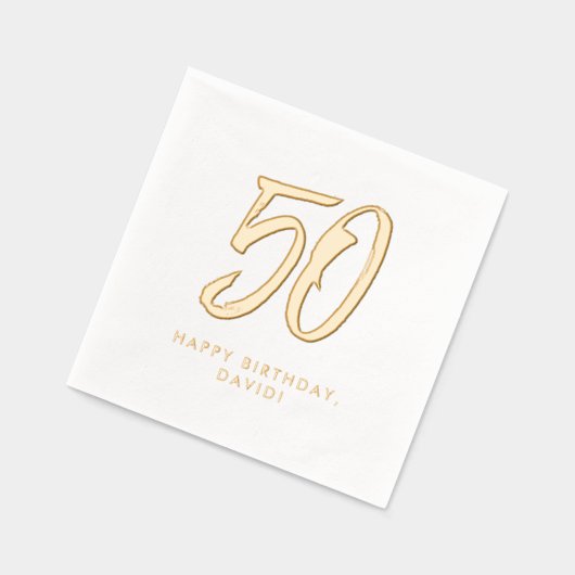 50ste verjaardag Stijlvolle moderne gouden geperso Folie Servetten (Links)