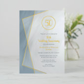 50ste verjaardag stoffig blauw grijs met goud foli folie uitnodiging (Staand Voorkant)