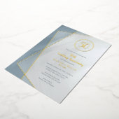 50ste verjaardag stoffig blauw grijs met goud foli folie uitnodiging (Gedraaid)