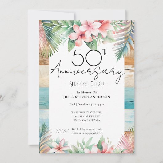 50ste Verjaardag Surprise Feest Tropisch  Kaart (Voorkant)